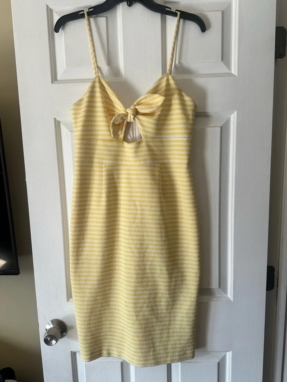 Yellow Striped Tie-Front Spaghetti Strap Dress